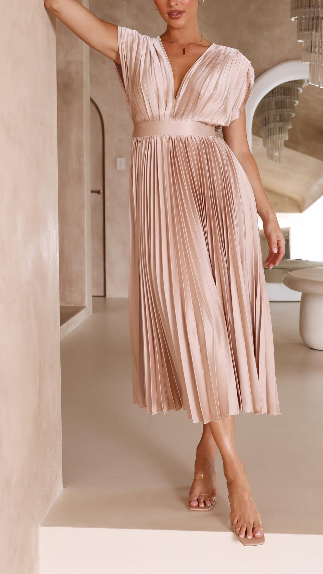 Solene Tie Front Pleated Midi Dress - view 9