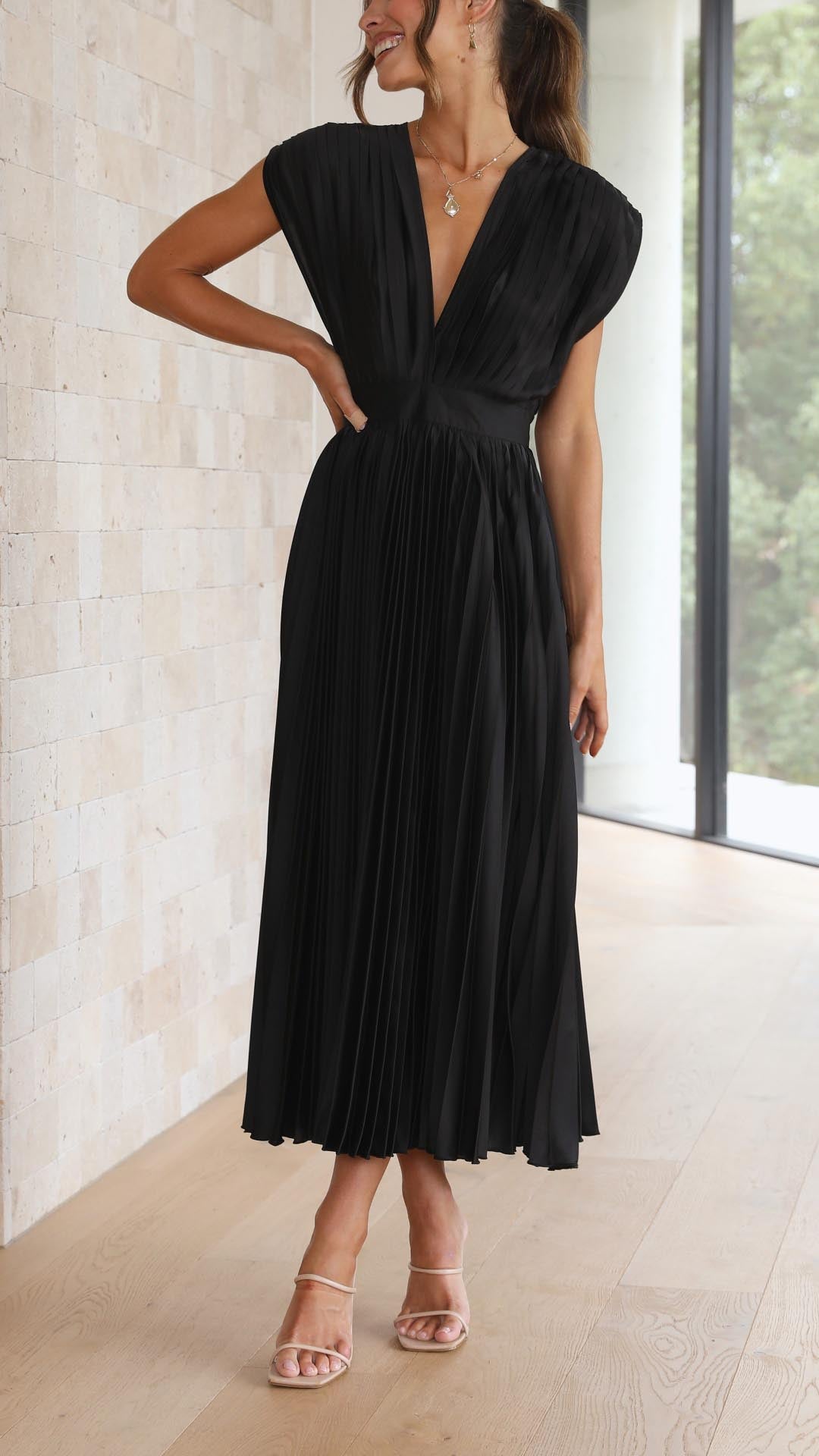 Solene Tie Front Pleated Midi Dress - view 14