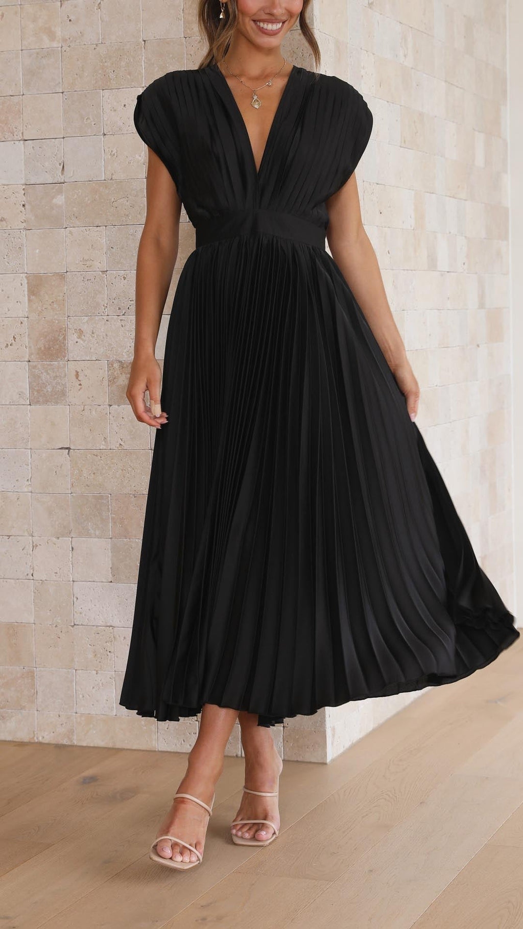 Solene Tie Front Pleated Midi Dress - view 18