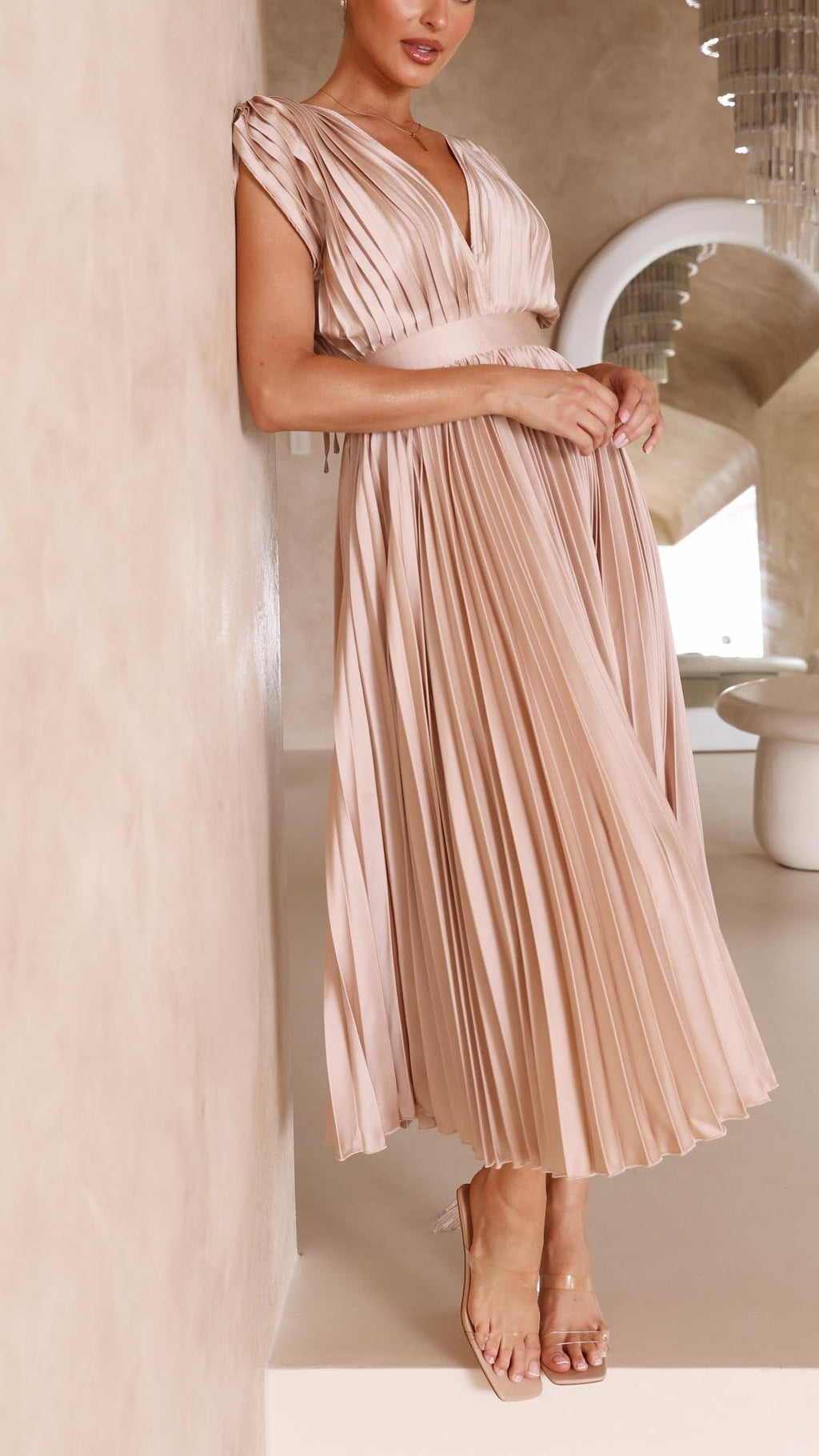 Solene Tie Front Pleated Midi Dress - view 10