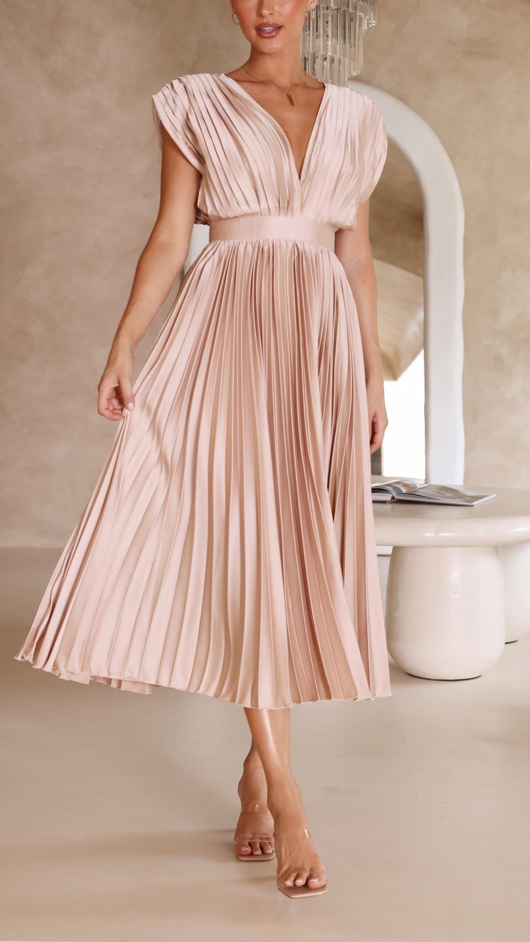Solene Tie Front Pleated Midi Dress - view 8