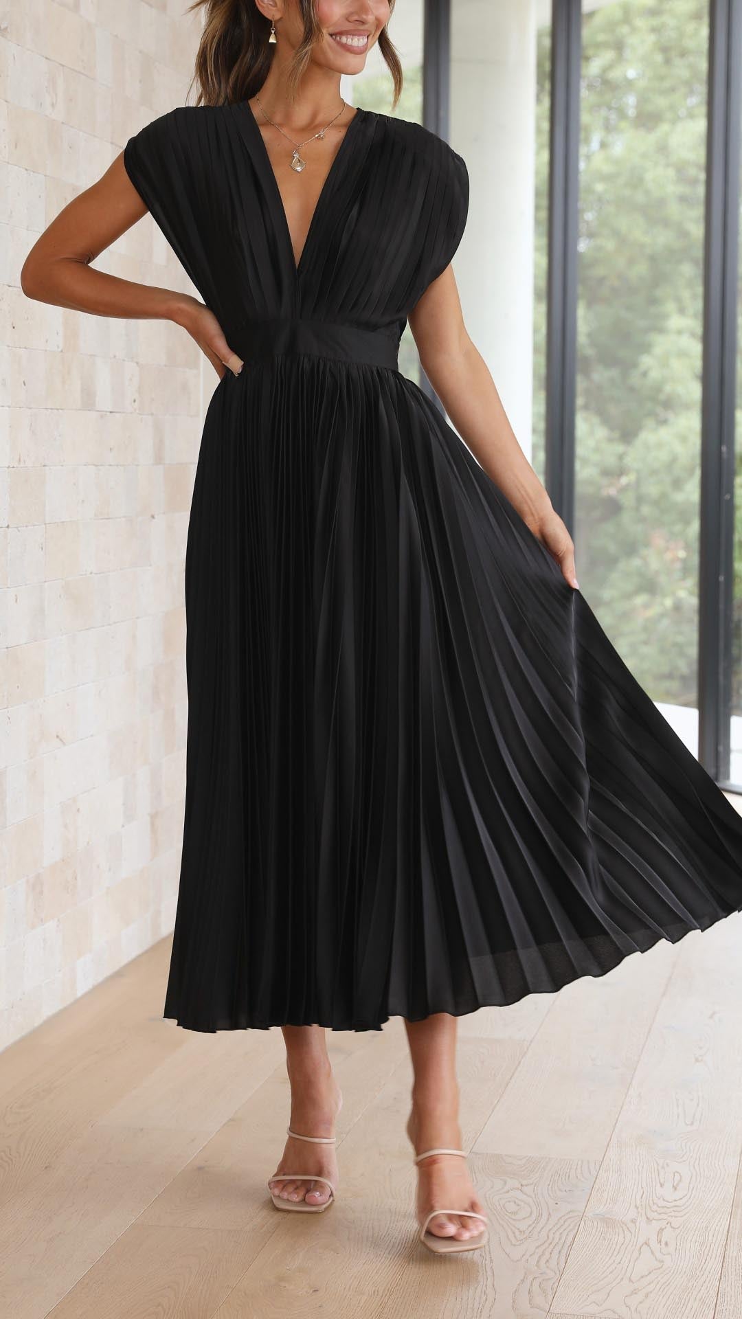 Solene Tie Front Pleated Midi Dress - view 15