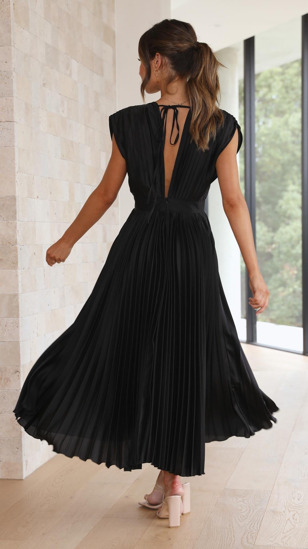 Solene Tie Front Pleated Midi Dress - view 19