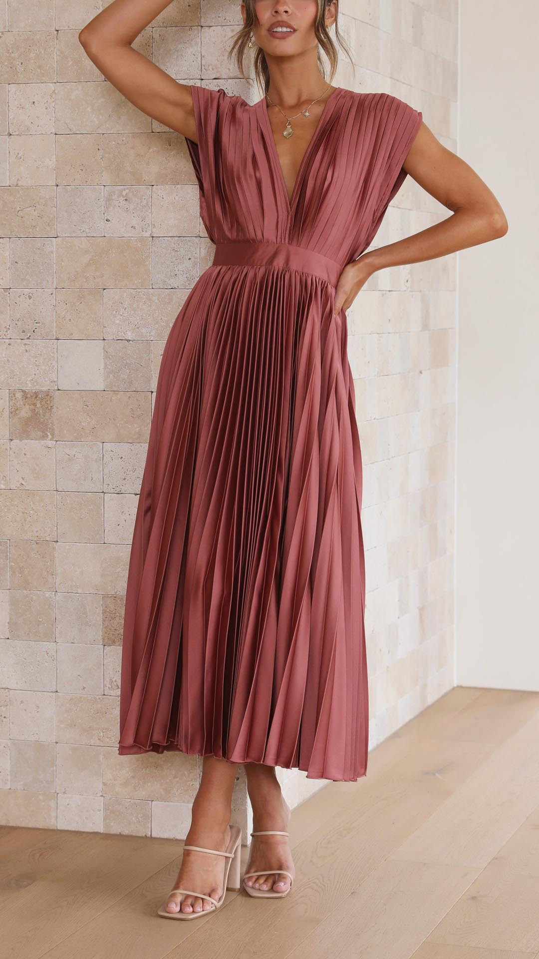 Solene Tie Front Pleated Midi Dress - view 2