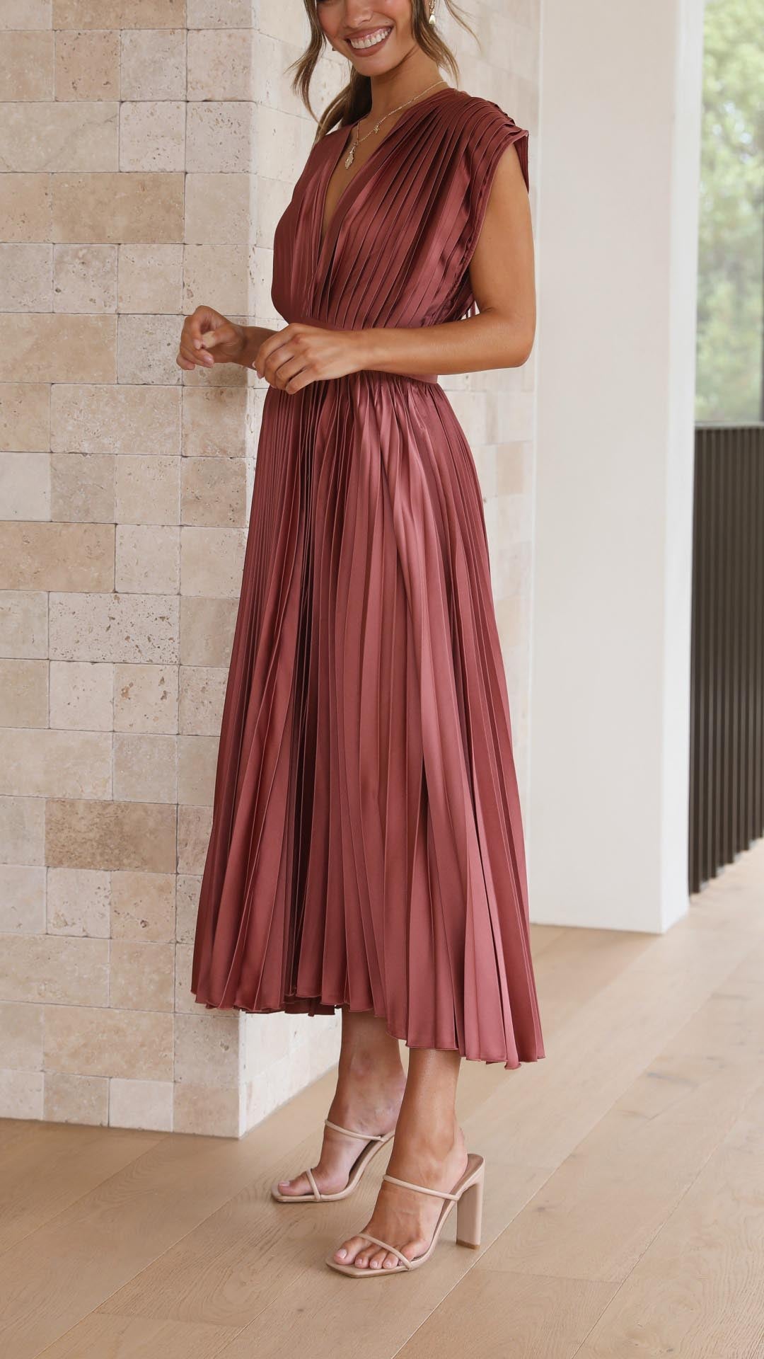 Solene Tie Front Pleated Midi Dress - view 5