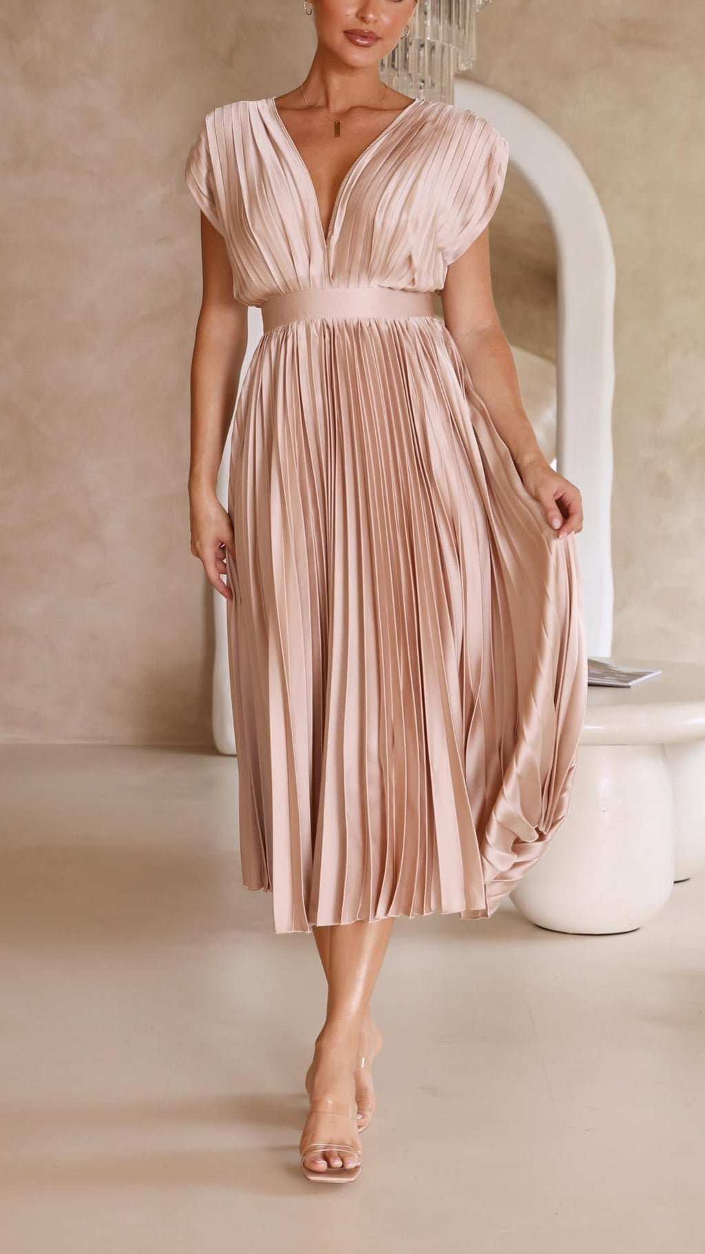 Solene Tie Front Pleated Midi Dress - view 6