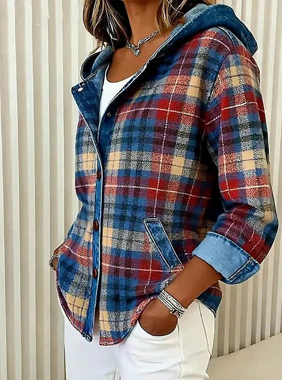 Oceane | Toggled Plaid Shirt Hooded Jacket for Women