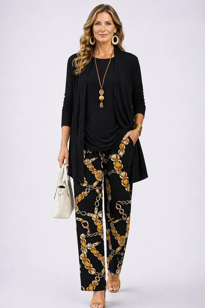 Iris – Three-Piece Cardigan, Top and Printed Trouser Set – view 11