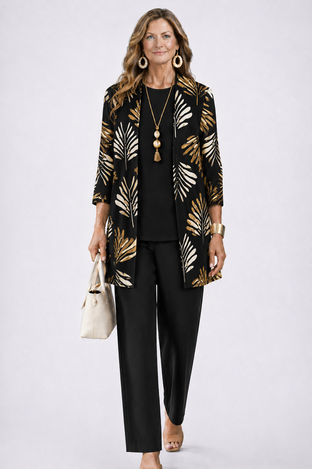 Iris – Three-Piece Cardigan, Top and Printed Trouser Set – view 15