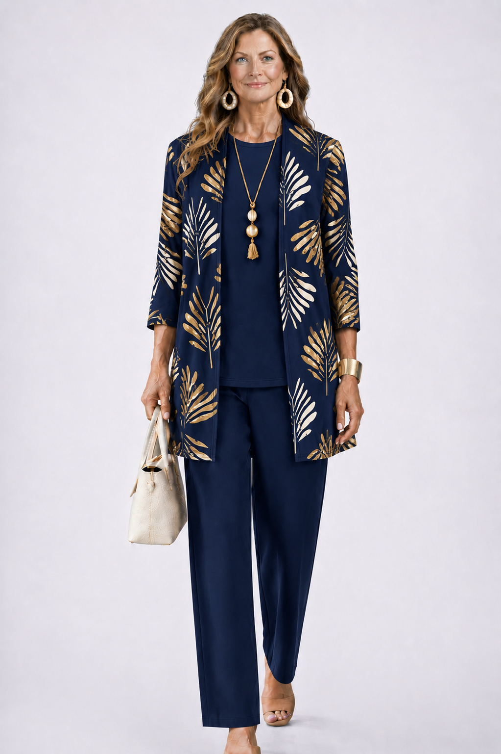 Iris – Three-Piece Cardigan, Top and Printed Trouser Set – view 16