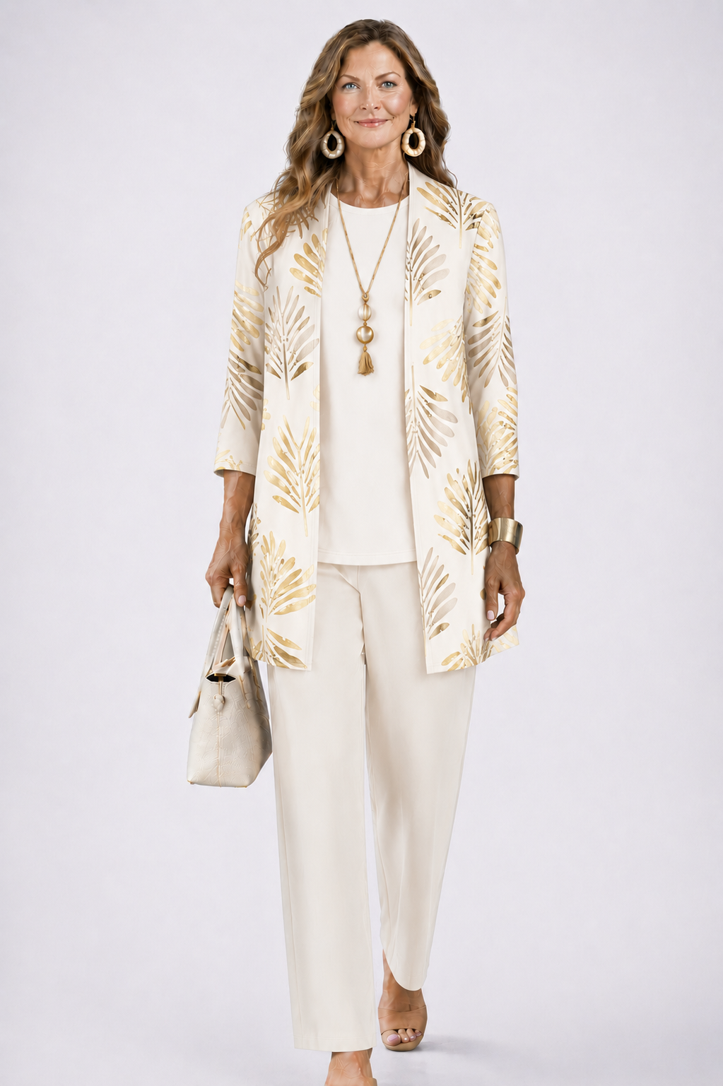 Iris – Three-Piece Cardigan, Top and Printed Trouser Set – view 17