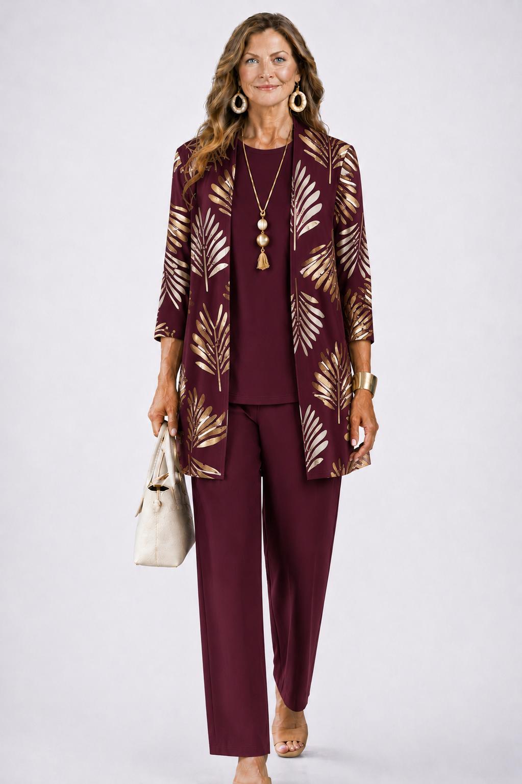 Iris – Three-Piece Cardigan, Top and Printed Trouser Set – view 18