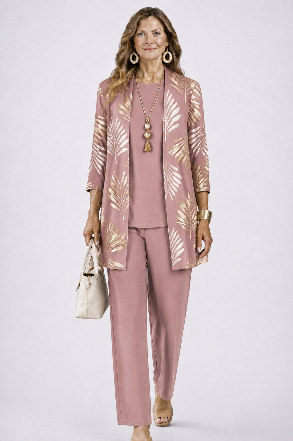 Iris – Three-Piece Cardigan, Top and Printed Trouser Set – view 19