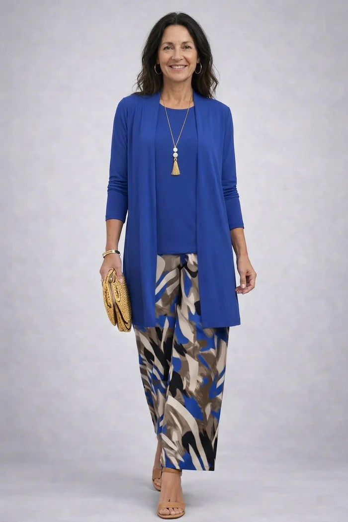 Iris – Three-Piece Cardigan, Top and Printed Trouser Set – view 3