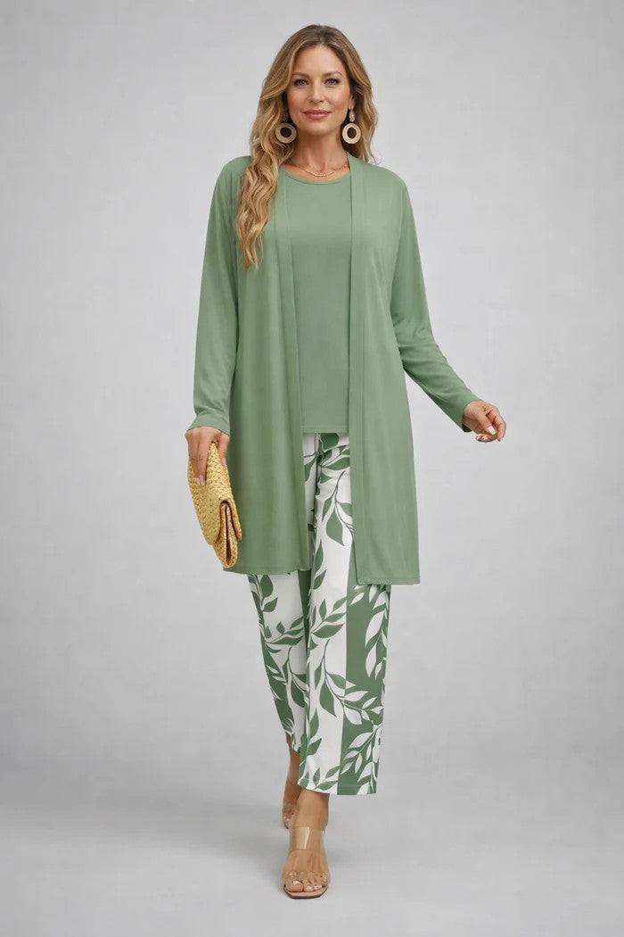 Iris – Three-Piece Cardigan, Top and Printed Trouser Set – view 4