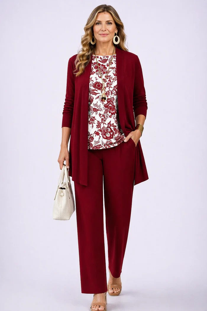 Iris – Three-Piece Cardigan, Top and Printed Trouser Set – view 7