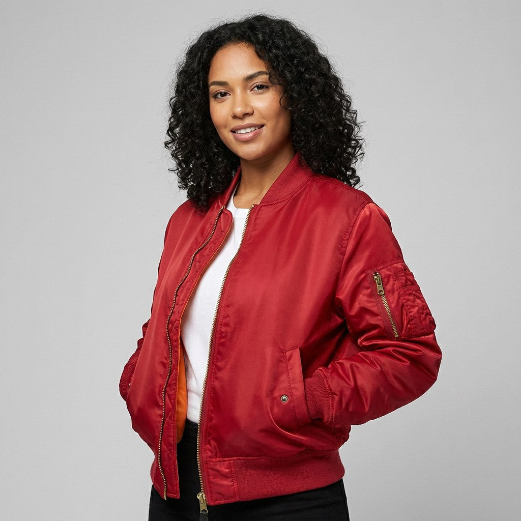 Isla | Women's Utility Bomber Jacket, Satin-Finish Autumn Jacket