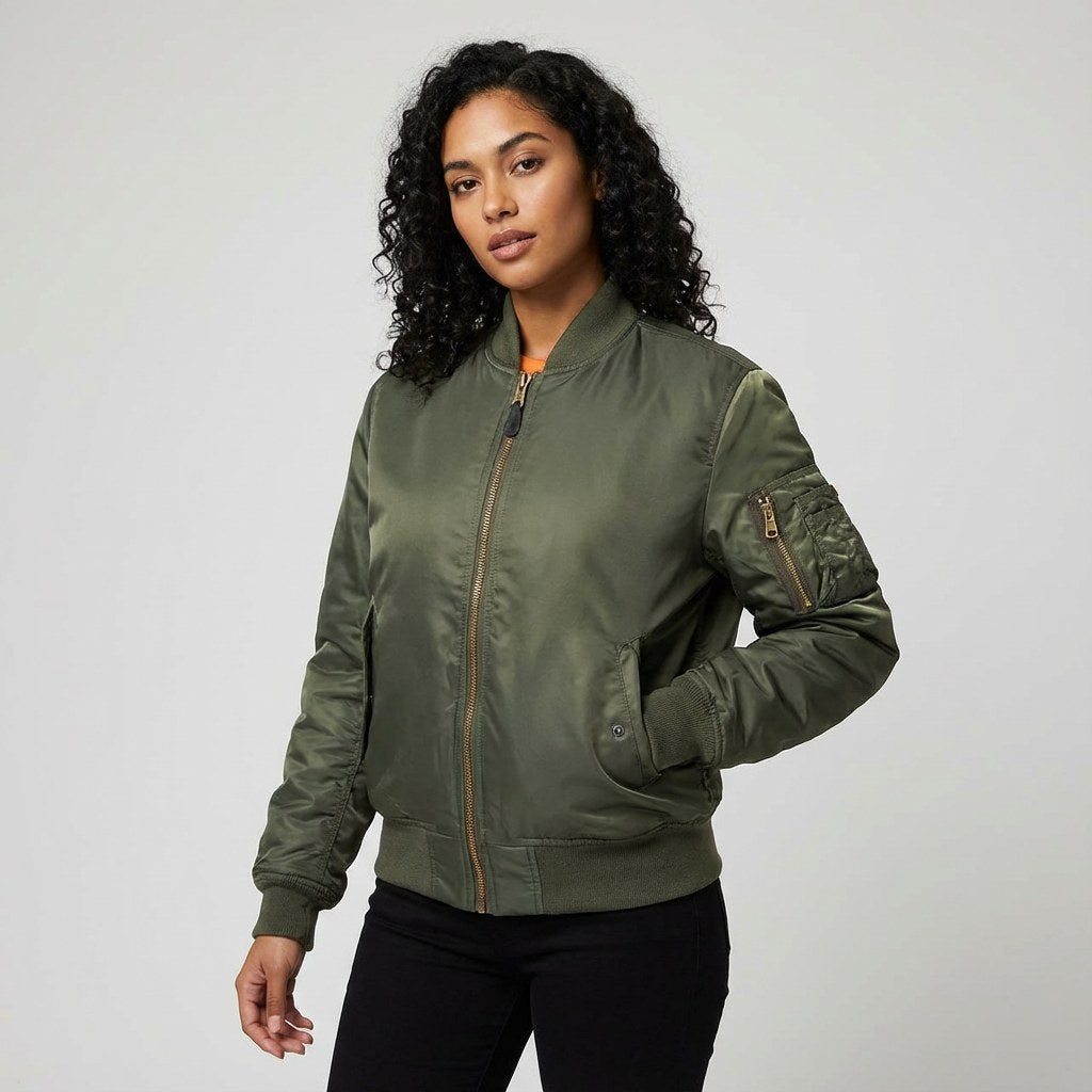 Isla | Women's Utility Bomber Jacket, Satin-Finish Autumn Jacket