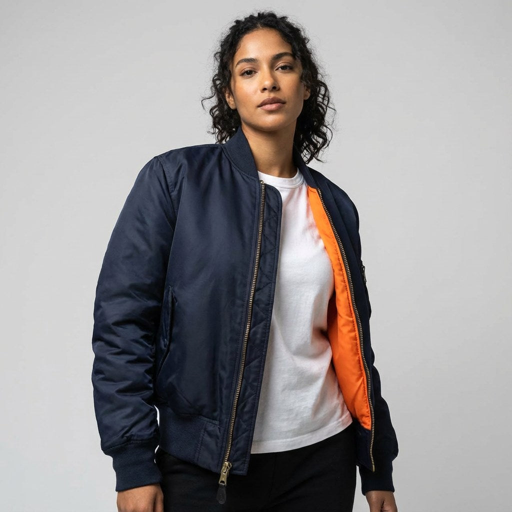 Isla | Women's Utility Bomber Jacket, Satin-Finish Autumn Jacket