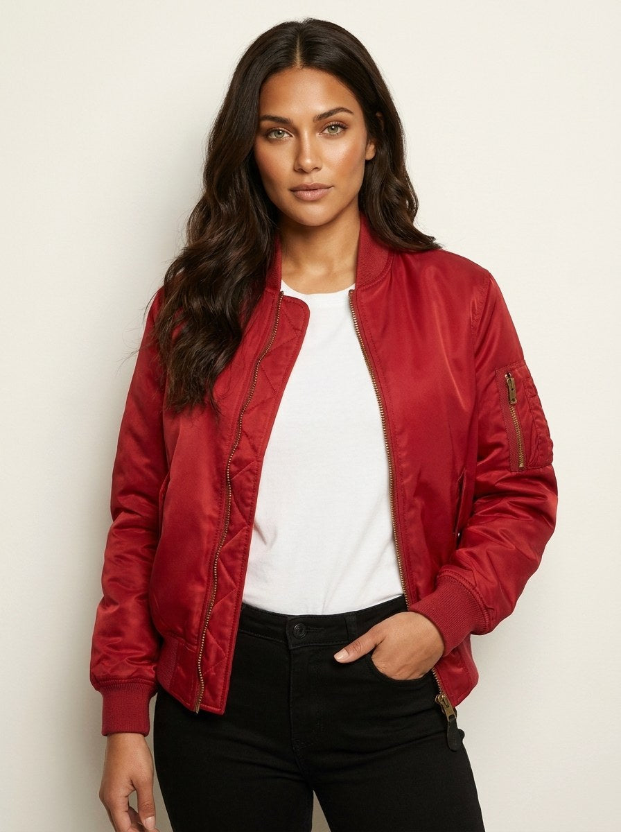 Isla | Women's Utility Bomber Jacket, Satin-Finish Autumn Jacket