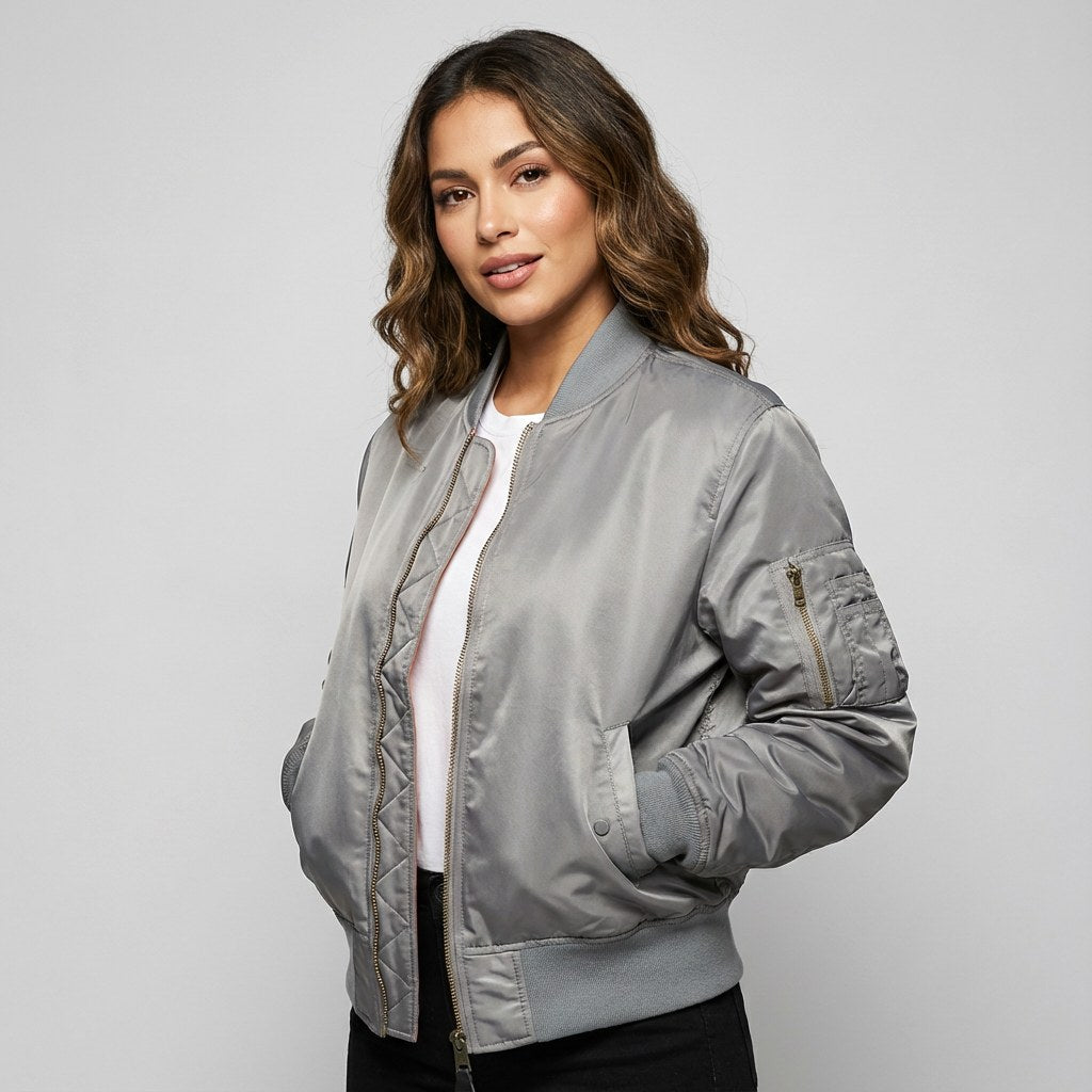 Isla | Women's Utility Bomber Jacket, Satin-Finish Autumn Jacket