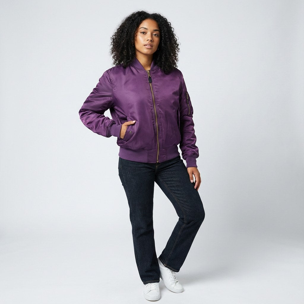 Isla | Women's Utility Bomber Jacket, Satin-Finish Autumn Jacket