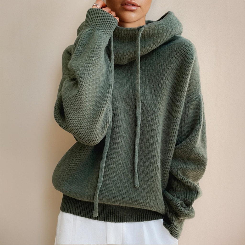 Isla Women's Oversized Sweater – Soft Knit Hooded Turtleneck