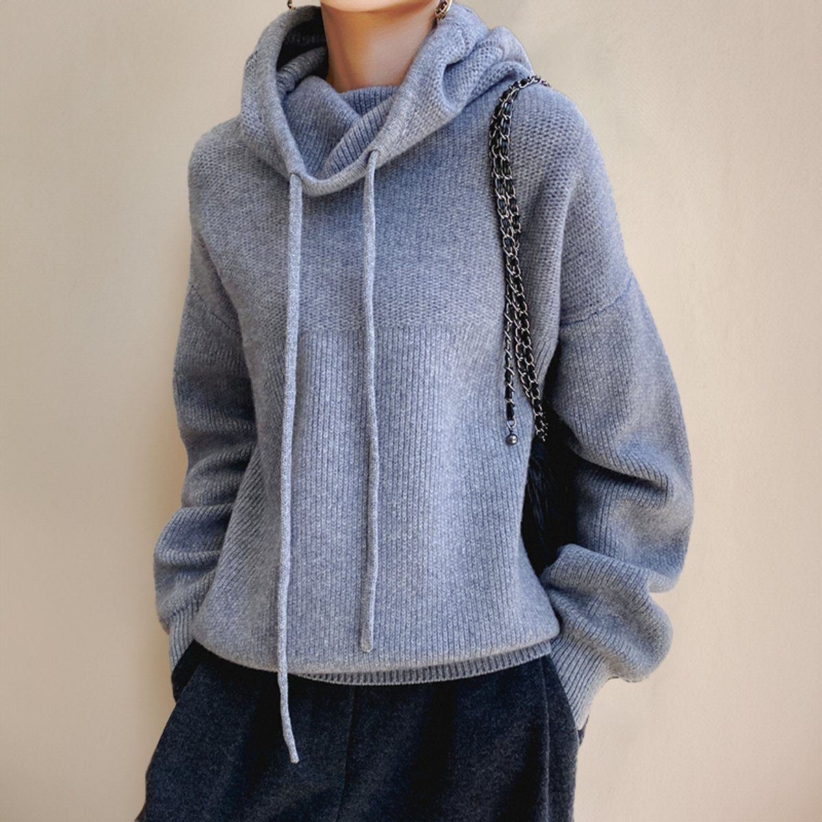 Isla Women's Oversized Sweater – Soft Knit Hooded Turtleneck – view 3