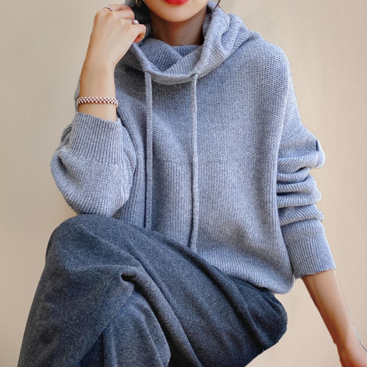 Isla Women's Oversized Sweater – Soft Knit Hooded Turtleneck – view 4
