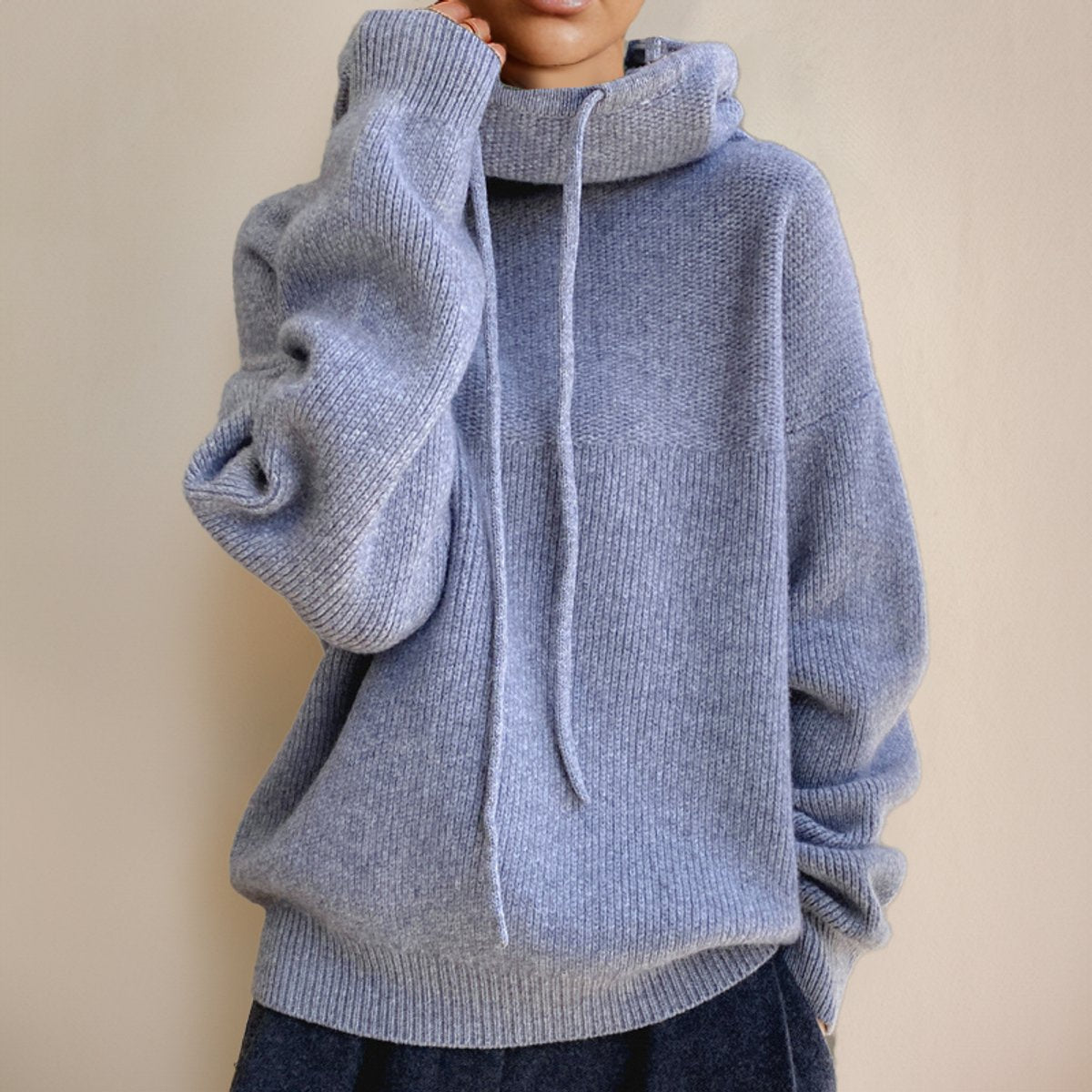 Isla Women's Oversized Sweater – Soft Knit Hooded Turtleneck – view 5