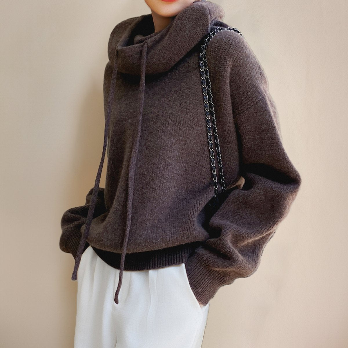 Isla Women's Oversized Sweater – Soft Knit Hooded Turtleneck – view 6