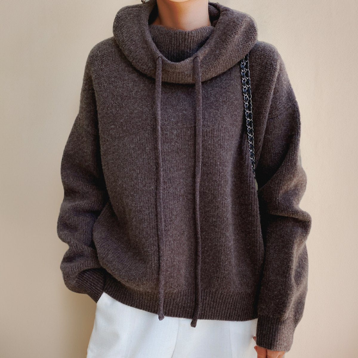 Isla Women's Oversized Sweater – Soft Knit Hooded Turtleneck – view 7