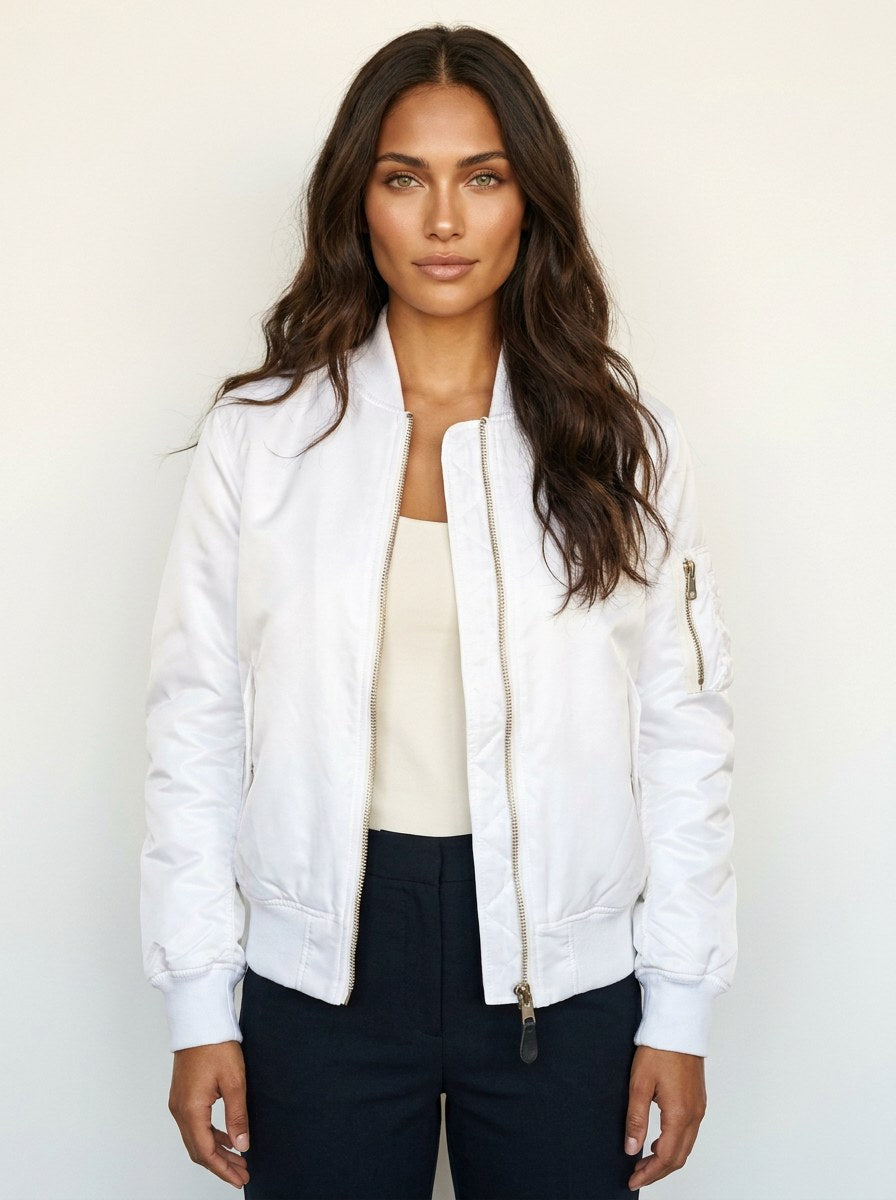 Isla – Women's Utility Bomber Jacket, Satin-Finish Autumn Jacket – view 15
