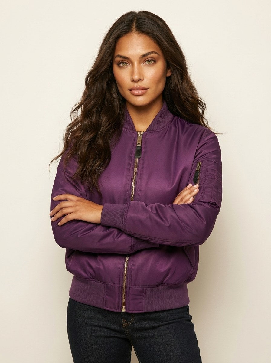 Isla – Women's Utility Bomber Jacket, Satin-Finish Autumn Jacket – view 8