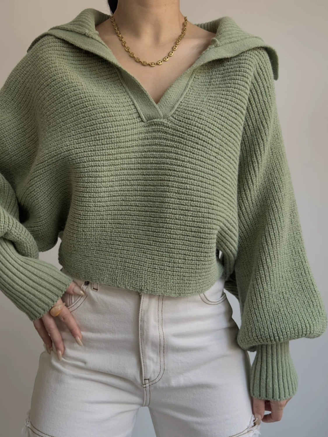 Jane – Ribbed Polo Sweater with Split Collar and Wide Cuffs for Women – view 14