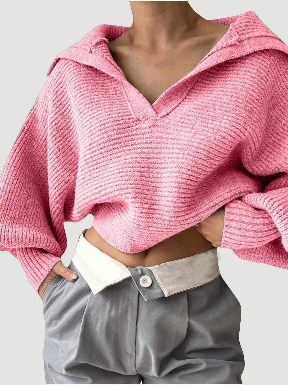 Jane – Ribbed Polo Sweater with Split Collar and Wide Cuffs for Women – view 18