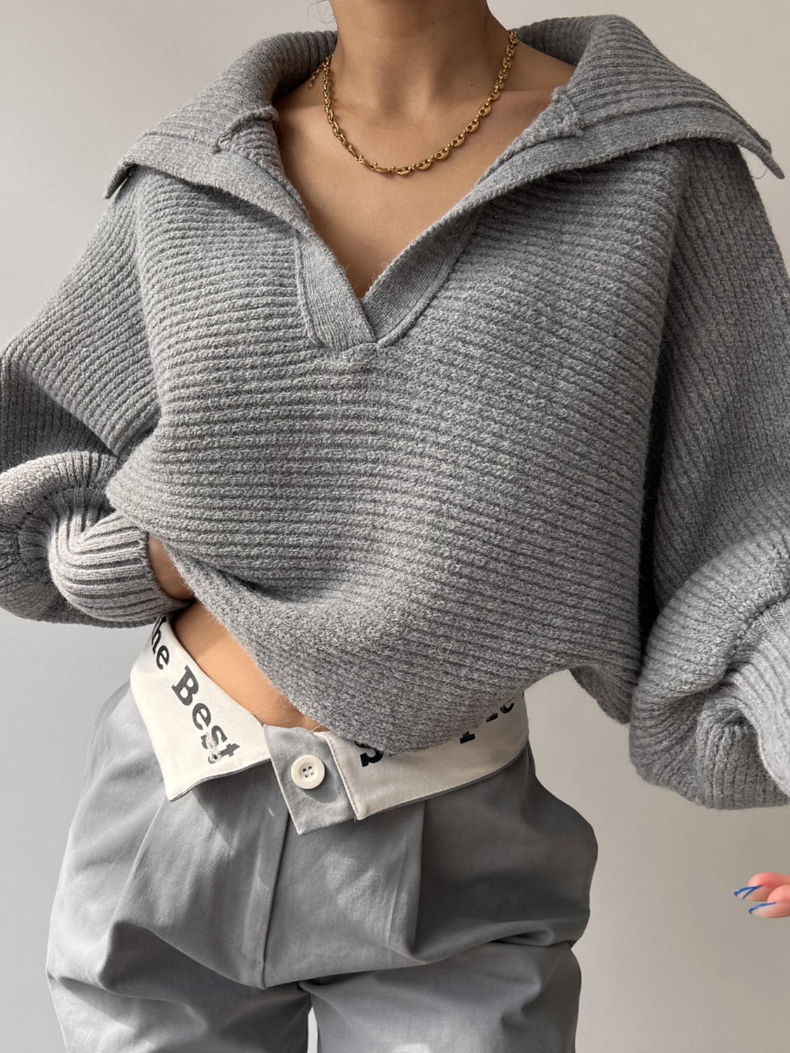 Jane – Ribbed Polo Sweater with Split Collar and Wide Cuffs for Women – view 21