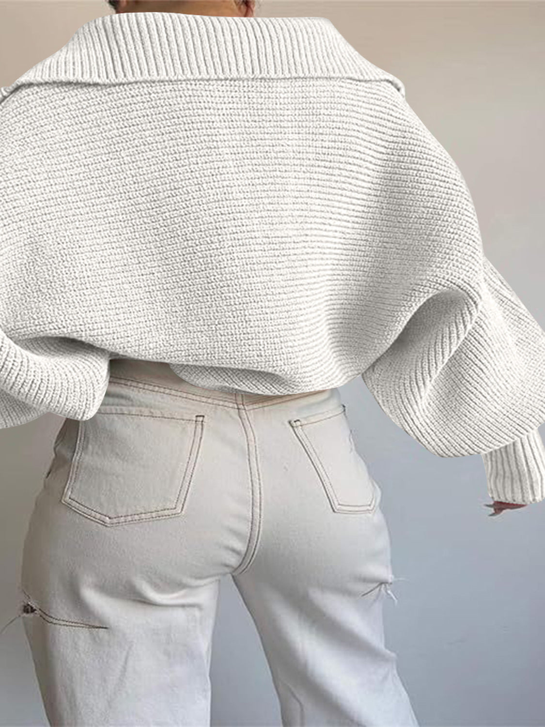 Jane – Ribbed Polo Sweater with Split Collar and Wide Cuffs for Women – view 6