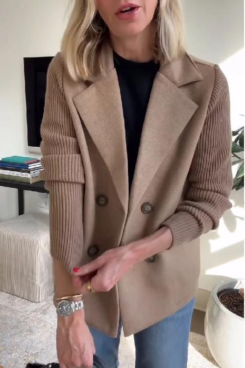 Alesia | Double Breasted Blazer with Spliced Knit Sleeves for Women