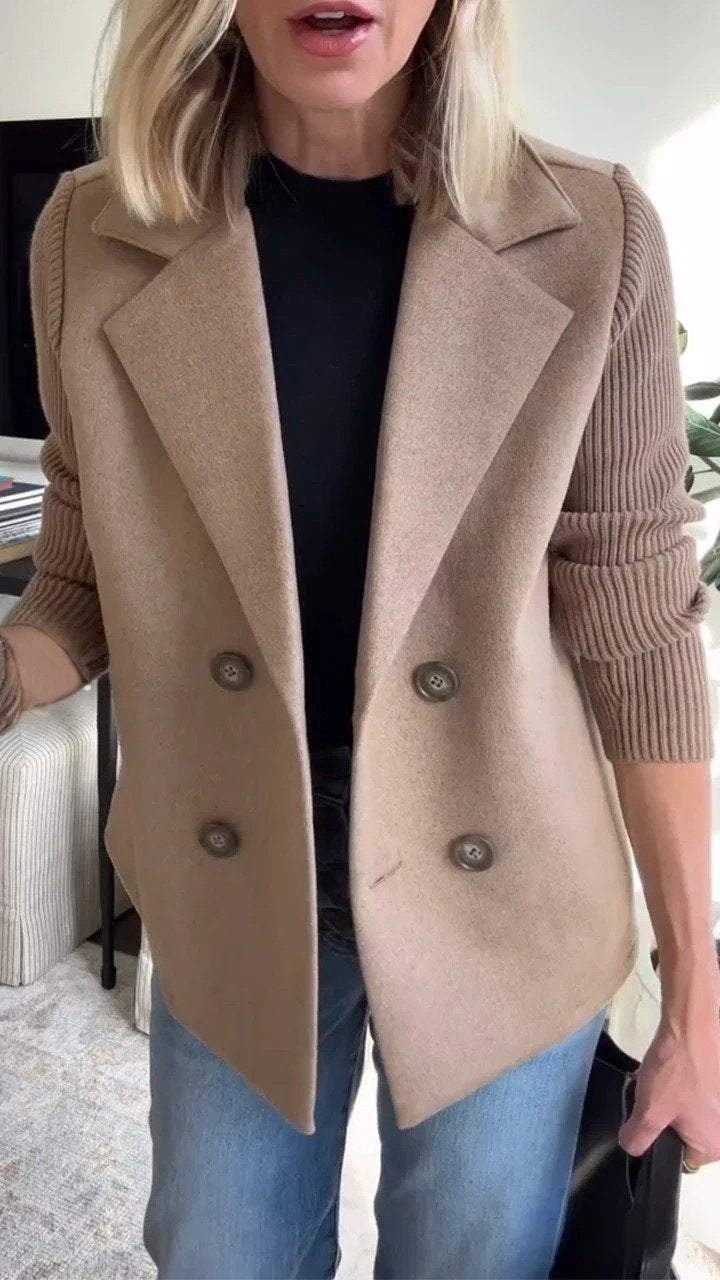 Alesia | Double Breasted Blazer with Spliced Knit Sleeves for Women