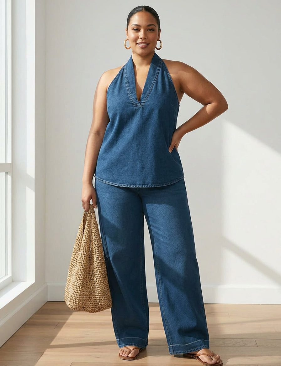 Junia – Vintage Washed Soft Denim-Look Two-Piece Set – view 6
