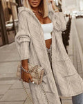 Jelone | Extended Length Hooded Cardigan with Open Front for Women