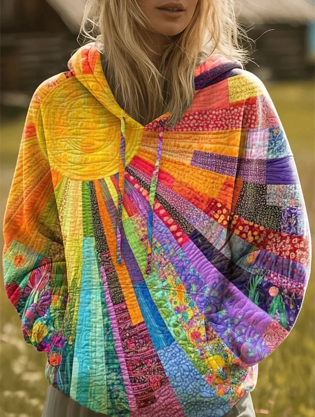Laura – Bohemian Multicolor Patchwork Hoodie