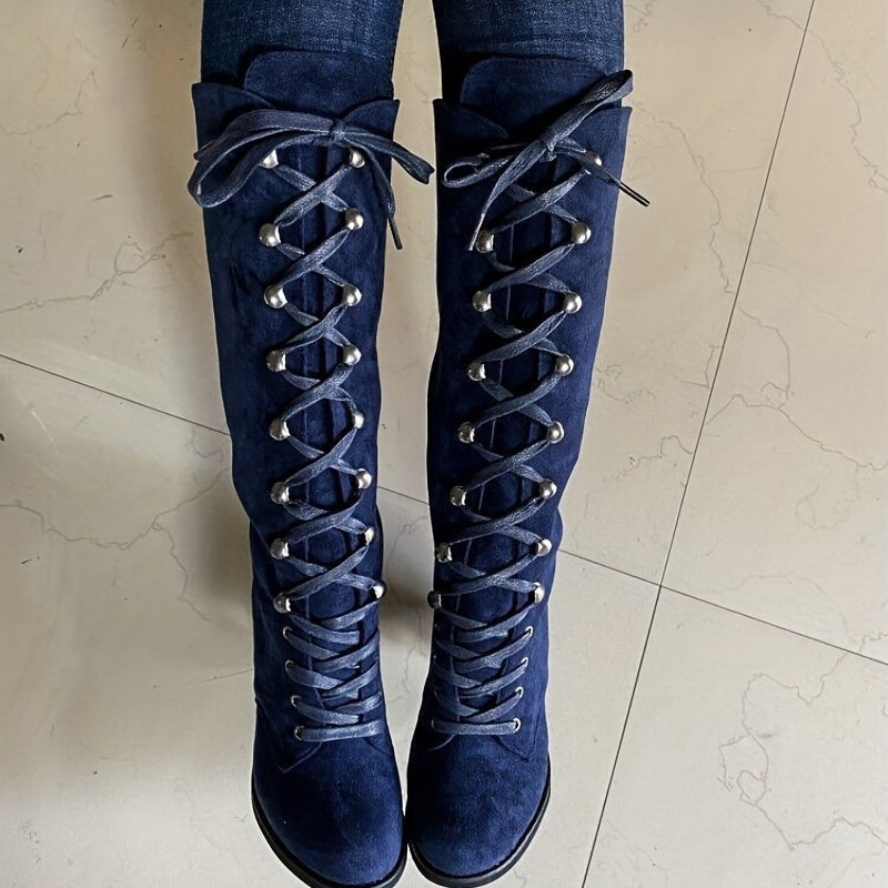Laurine | Pared Suede Lace Up Knee High Boots for Women