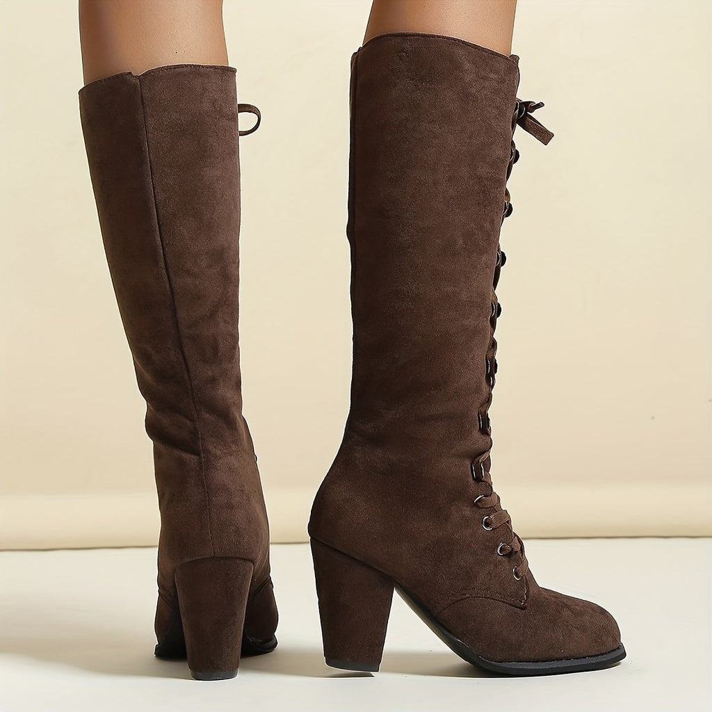 Laurine | Pared Suede Lace Up Knee High Boots for Women