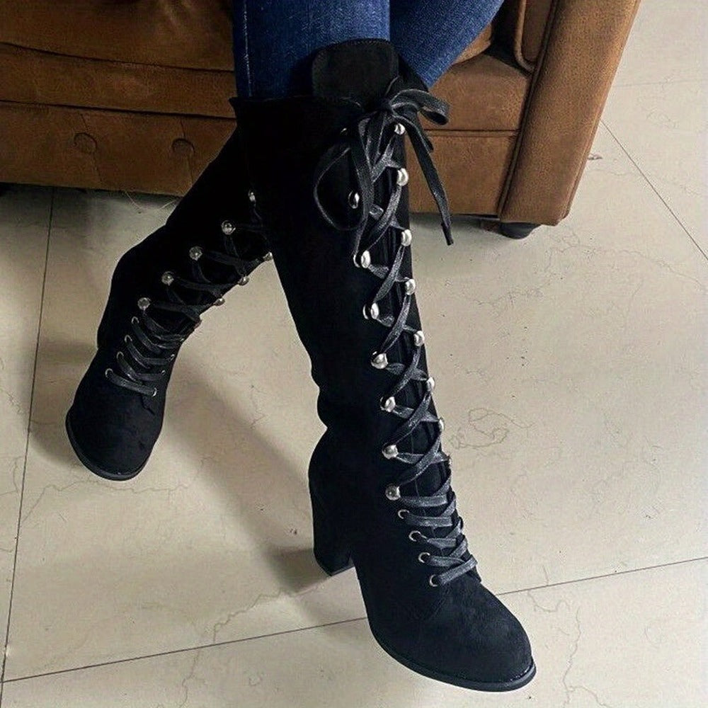 Laurine | Pared Suede Lace Up Knee High Boots for Women