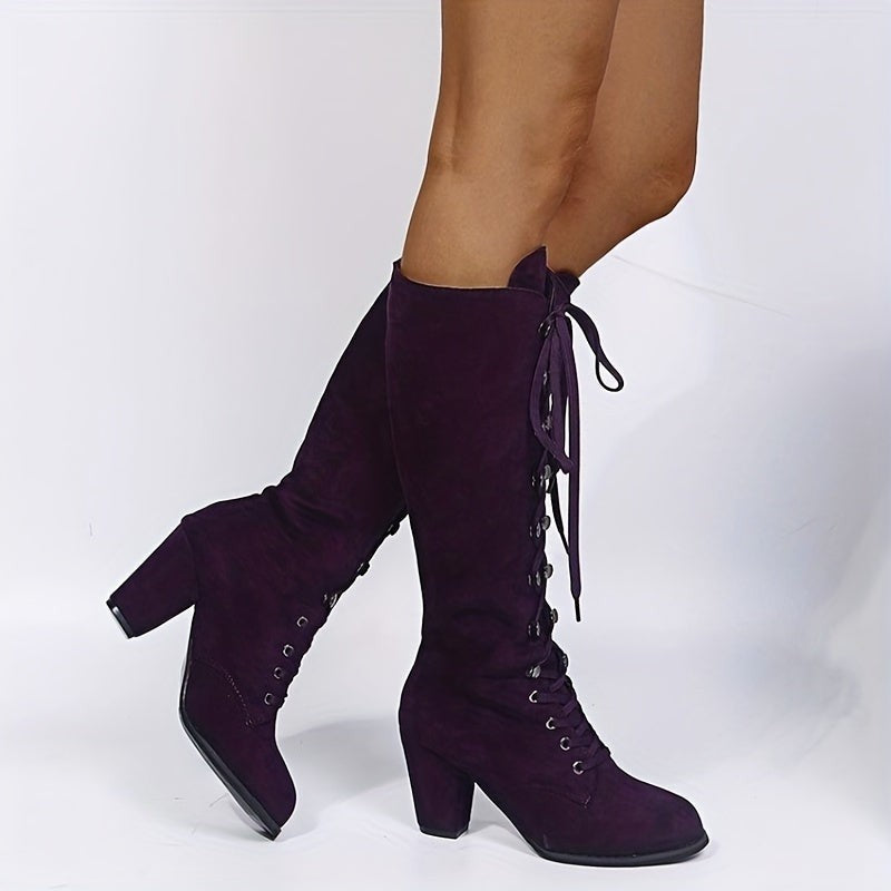 Laurine – Pared Faux Suede Lace Up Knee High Boots for Women