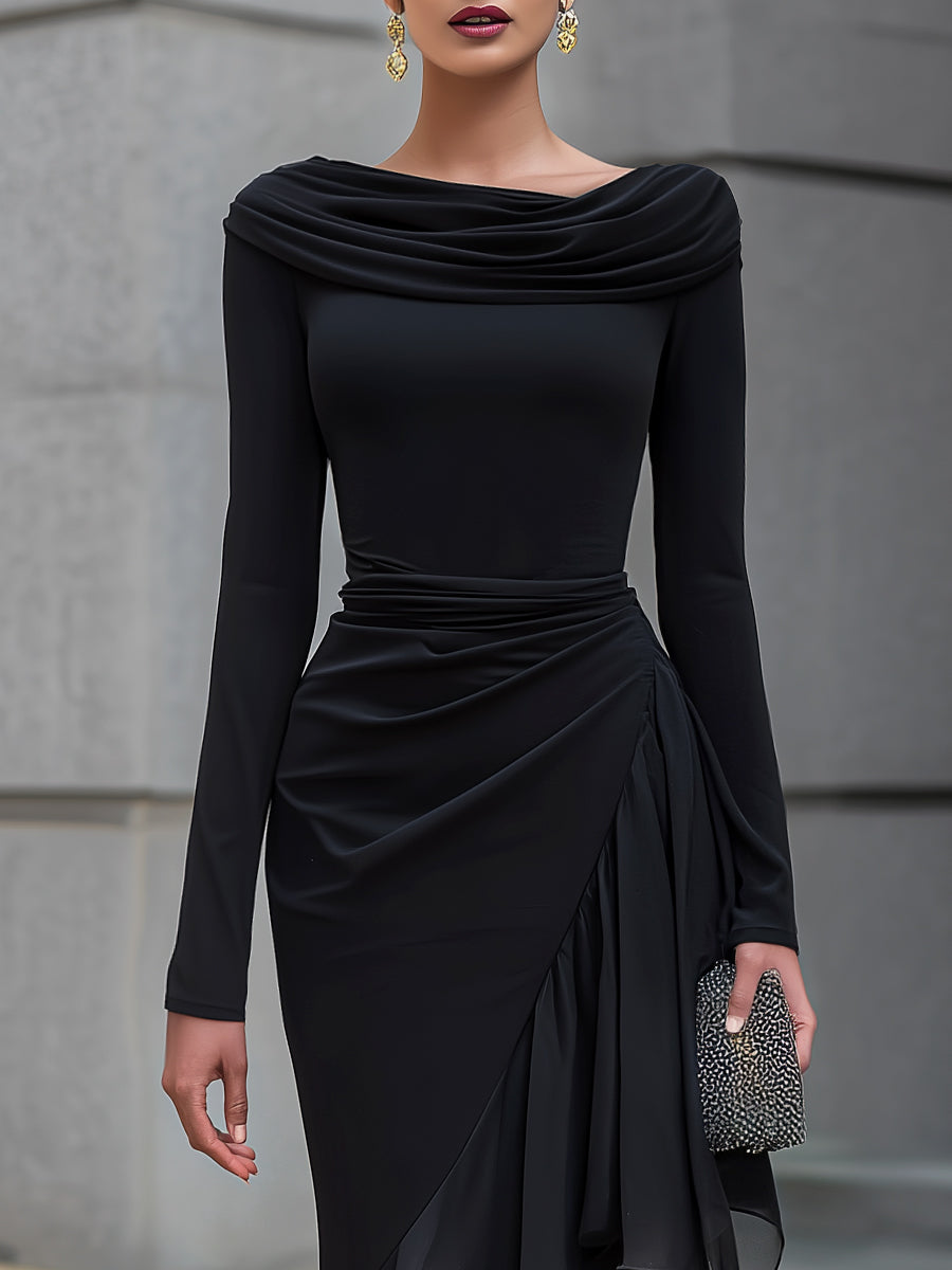 Lenore - Women's Cowl Neck Wrap Maxi Dress with Layered Organza Panels – view 2