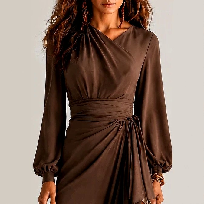 Lola - Women's Draped Asymmetric Ruffle Maxi Dress – view 2