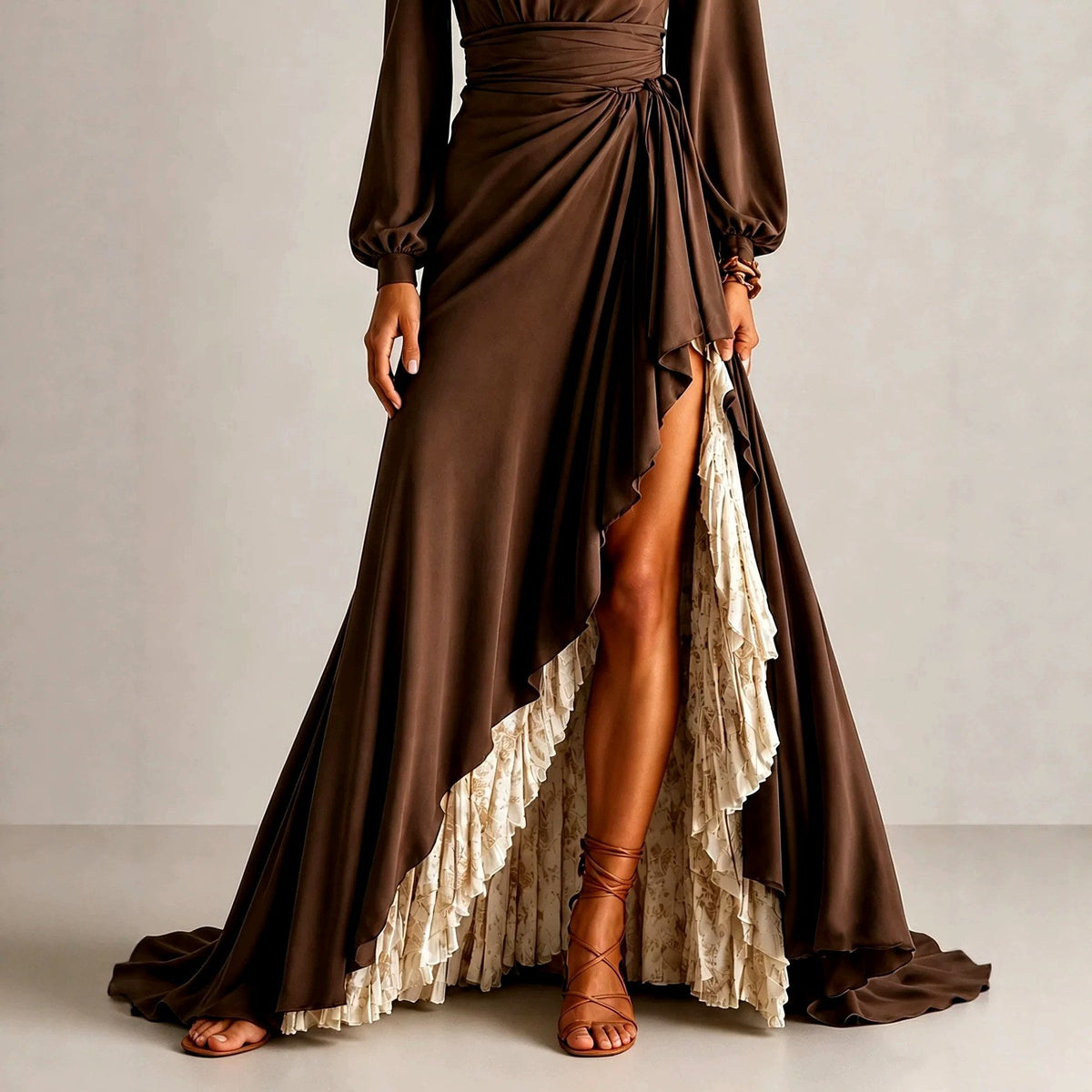 Lola - Women's Draped Asymmetric Ruffle Maxi Dress – view 3